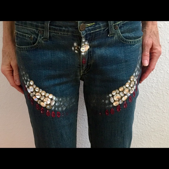 Swarovski Crystal Adorned Jeans 25-26. Soft flare - Picture 7 of 8